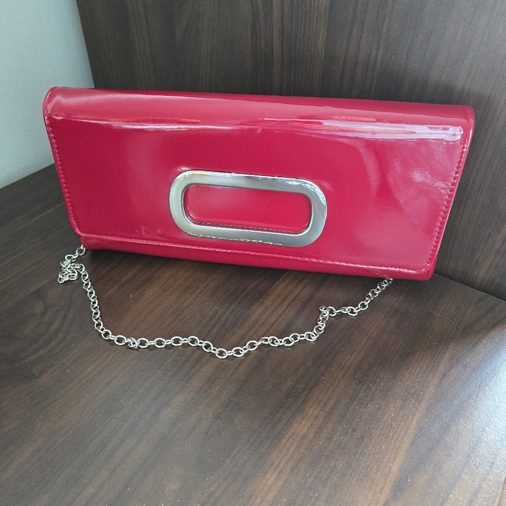 ALDO Red Patent Leather Clutch with Chain